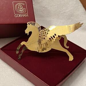 Vintage Gorham Golden Pegasus Ornament W/ Box - Broken Unicorn Horn